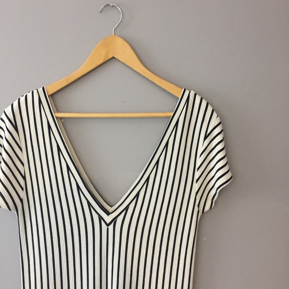 Zara Dresses & Skirts - Zara Striped Deep V Neck Dress. M